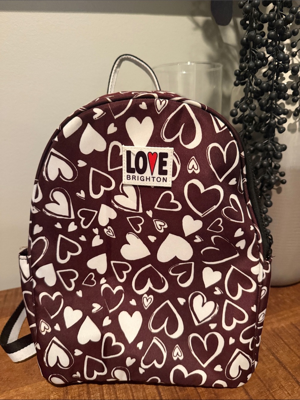 Brighton Brown and White Heart-Print Mini Backpack